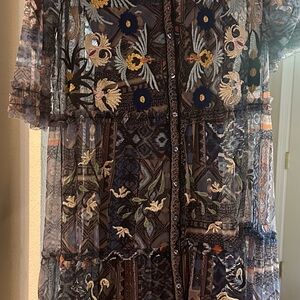 Johnny Was Womens Mazzy
Embroidered Mesh Midi Dress, Blue